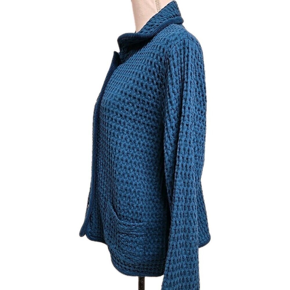 Mododoc Waffle Weave Button Jacket Coat Teal Blue… - image 3